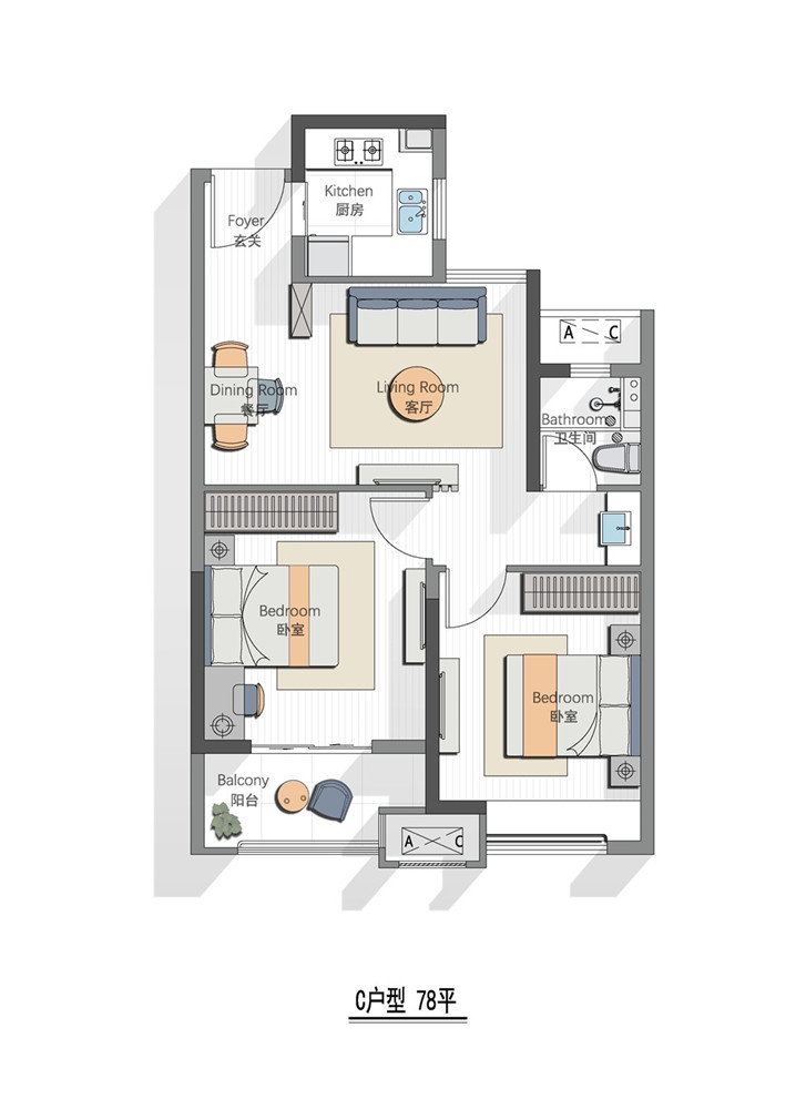 颐和芳庭D4建面88㎡户型图_南京颐和芳庭_南京365淘房