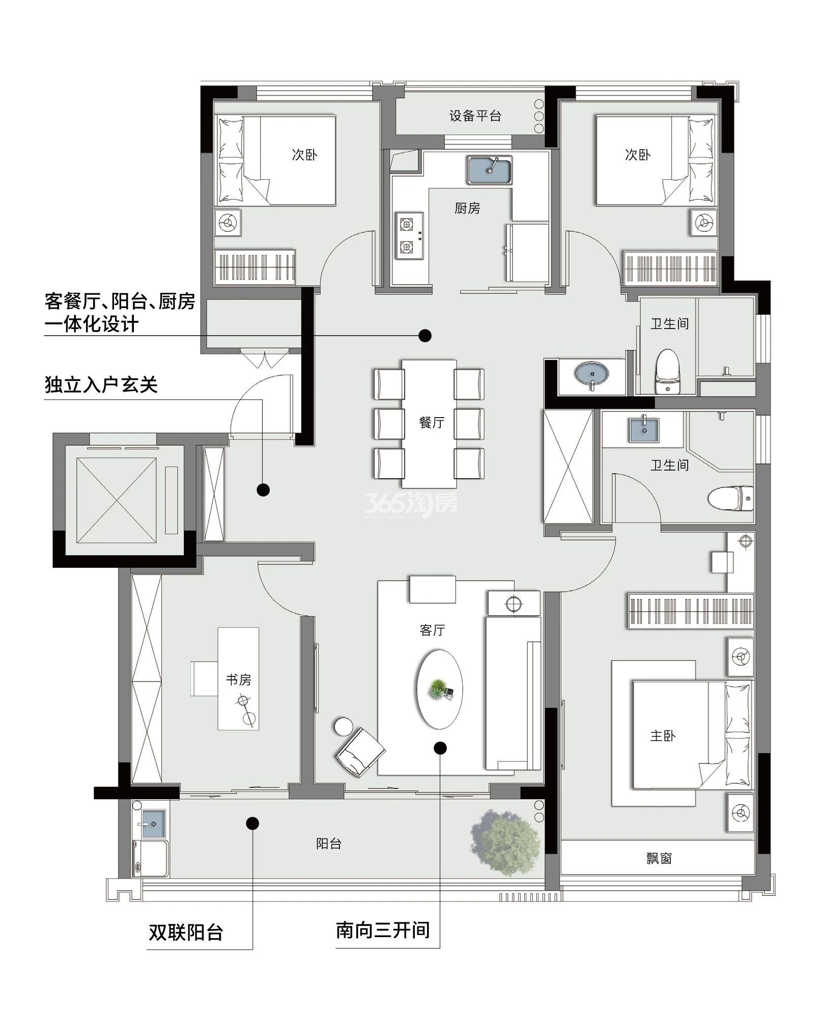 大家桃境满元里建筑面积约127㎡装修示意图