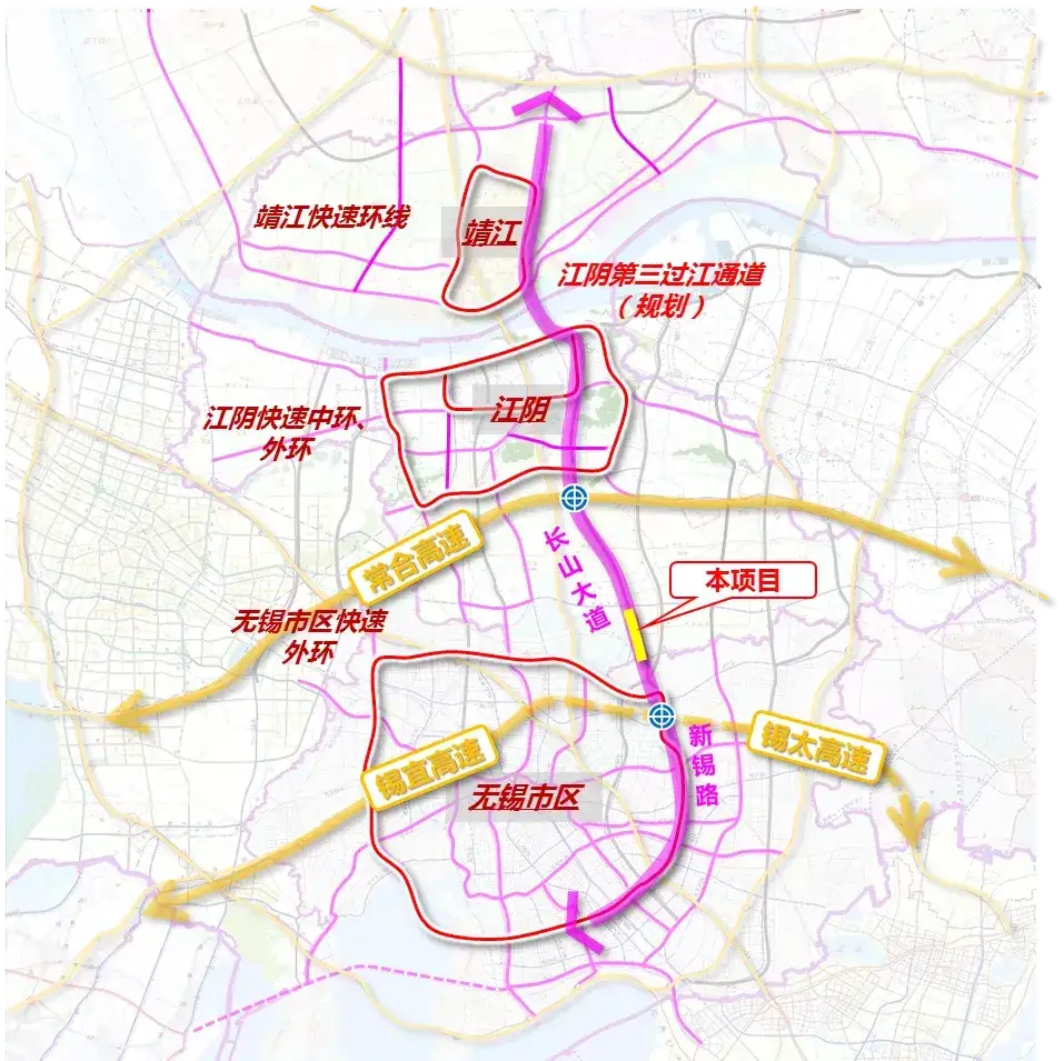 (长山大道全线示意图)全长约4.